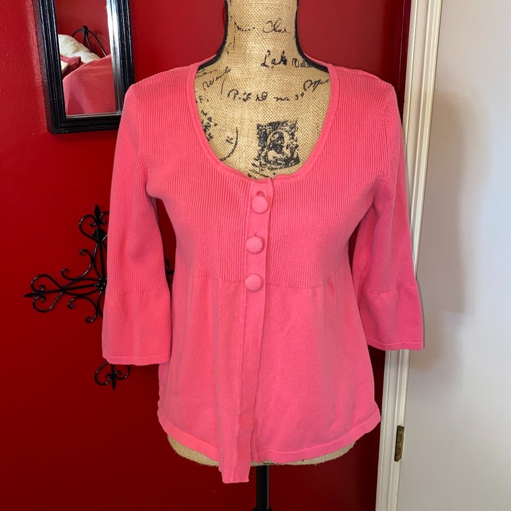 Pink Ruffle 3/4 Sleeve Sweater